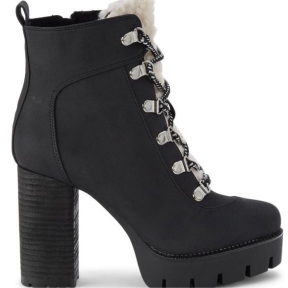 Black Platform Combat Boot, faux fur trim, size 7.5 - Picture 5 of 8